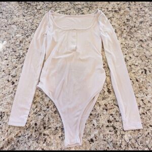 SHEIN Prive Ribbed Knit Slim Fit Bodysuit cream